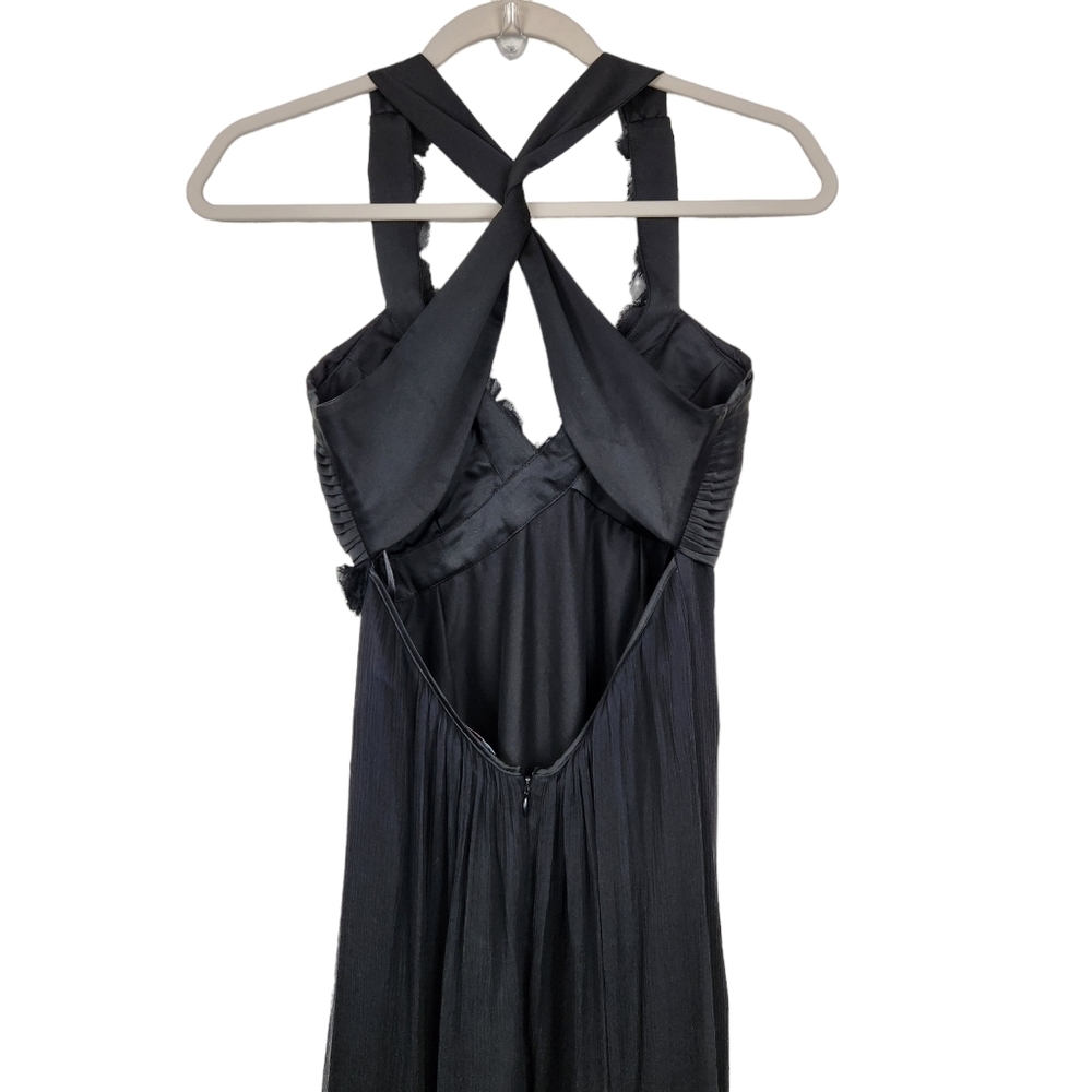 Max & Cleo Black 100% Silk Chiffon Floral 3D Rosettes Maxi Dress Women's Size 2 - Picture 6 of 9